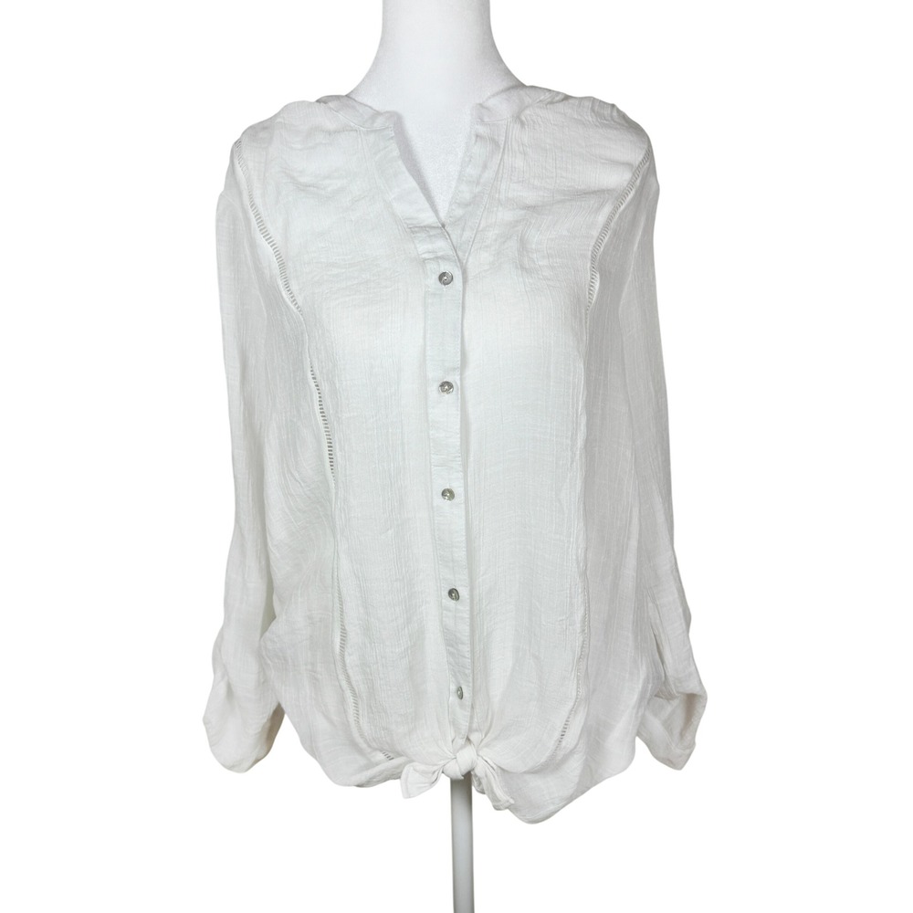 Zac & Rachel Bright White‎ Women's XL Button Up Long Sleeve Textured Shirt